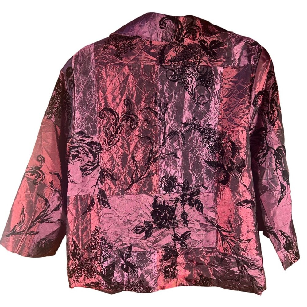 Womens L Floral Crushed Velvet Patchwork Jacket Black & Purple Fairy Whimsy - Picture 2 of 7